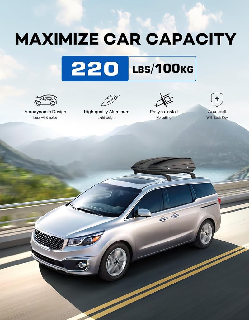 wonderdriver Roof Rack Cross Bars 220lbs Compatible with Kia Sedona 2015-2021,Heavy Duty Aluminum Lockable Roof Rails Crossbars Cargo Canoe Black Rooftop Cargo Carrier Luggage. - Image 3